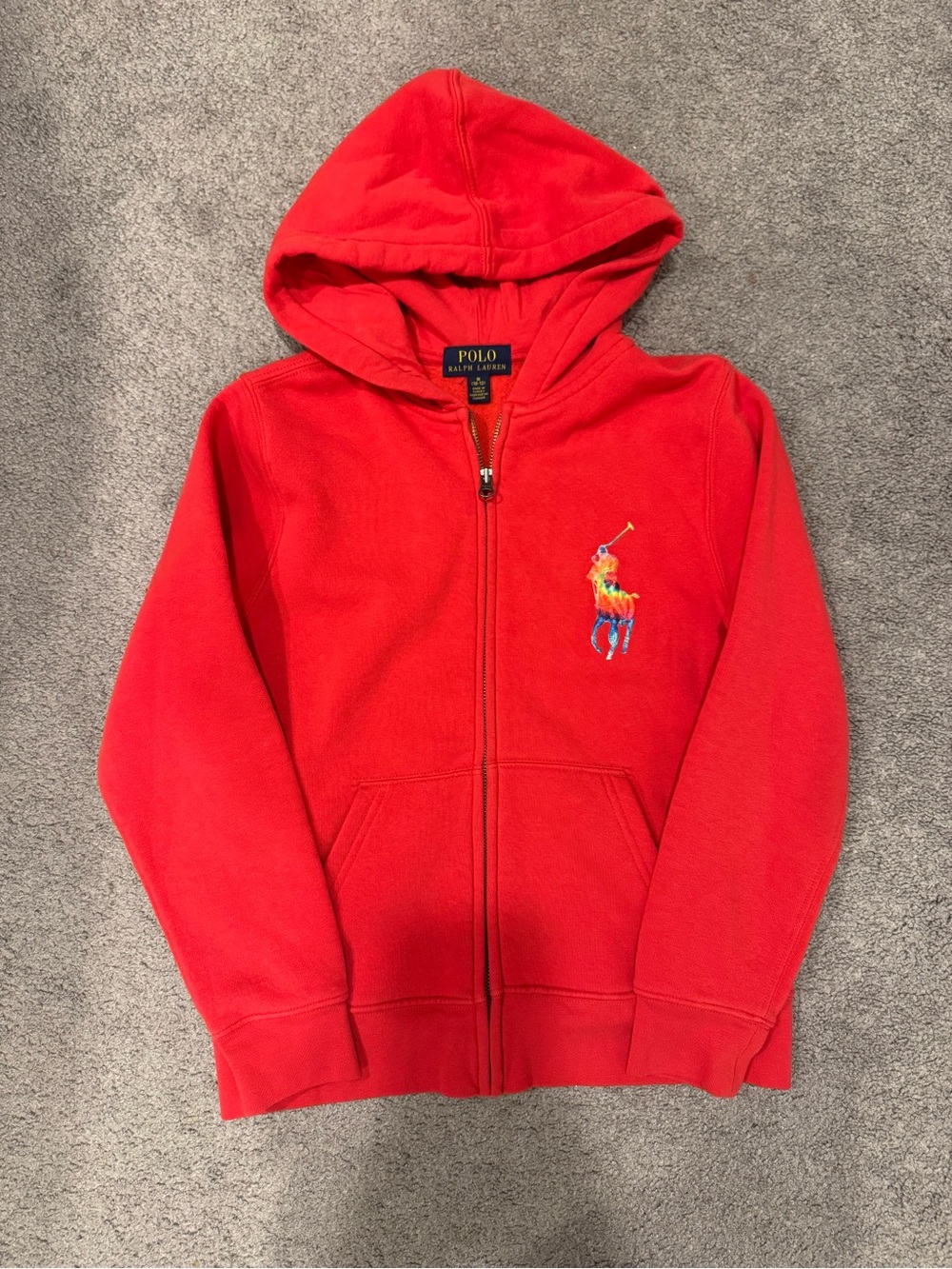Polo by Ralph Lauren Red Kids Zip Hoodie with Rainbow Embroidered Pony